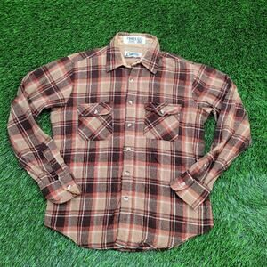 Vintage 80s Western Plaid Flannel Shirt S/M 19x26 Wool Blend